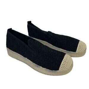 Shupua Womens Size 8 Black Sneakers Rope Round Toe Slip on Casual Shoes